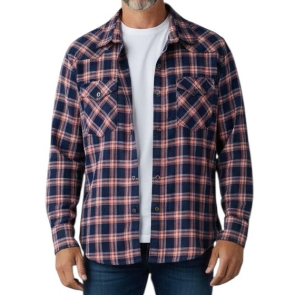 WRANGLER Shirt Button Down Plaid Flannel Size Large Long Sleeve Chest Pocket
